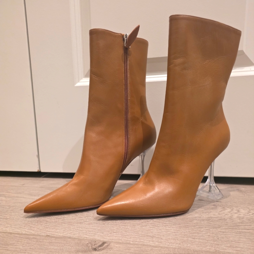 Amina Muaddi Ankle Tan Boots Size 39 (Fits Size 7 to 7.5)
